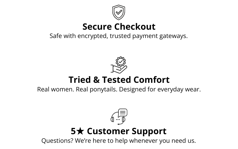 Text-based promotional graphic for secure checkout and product comfort.